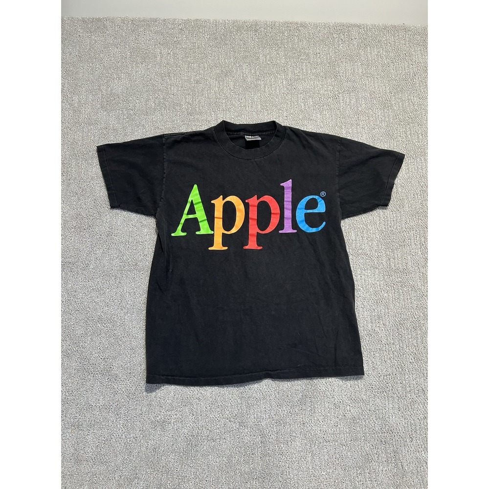 Vintage Rare Apple Computers‎ Rainbow Logo Spell Out Single Stitch T-Shirt Sz XL